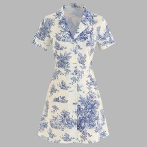 NWT Cider Toile de Jouy Button Up Mini Dress